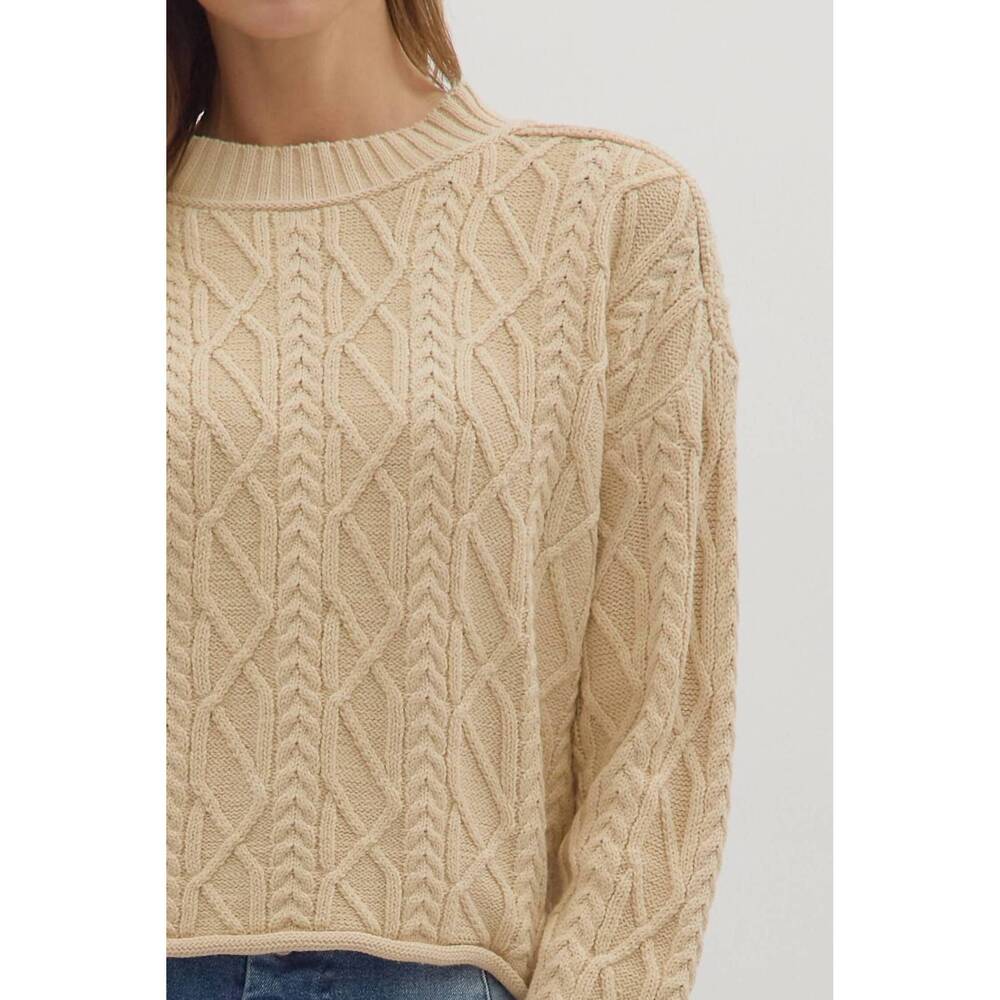 NEW ENTRO textured cable knit long sleeve top in natural - Picture 5 of 5